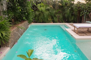 Outdoor pool, open 8:00 AM to 10:00 PM, pool loungers