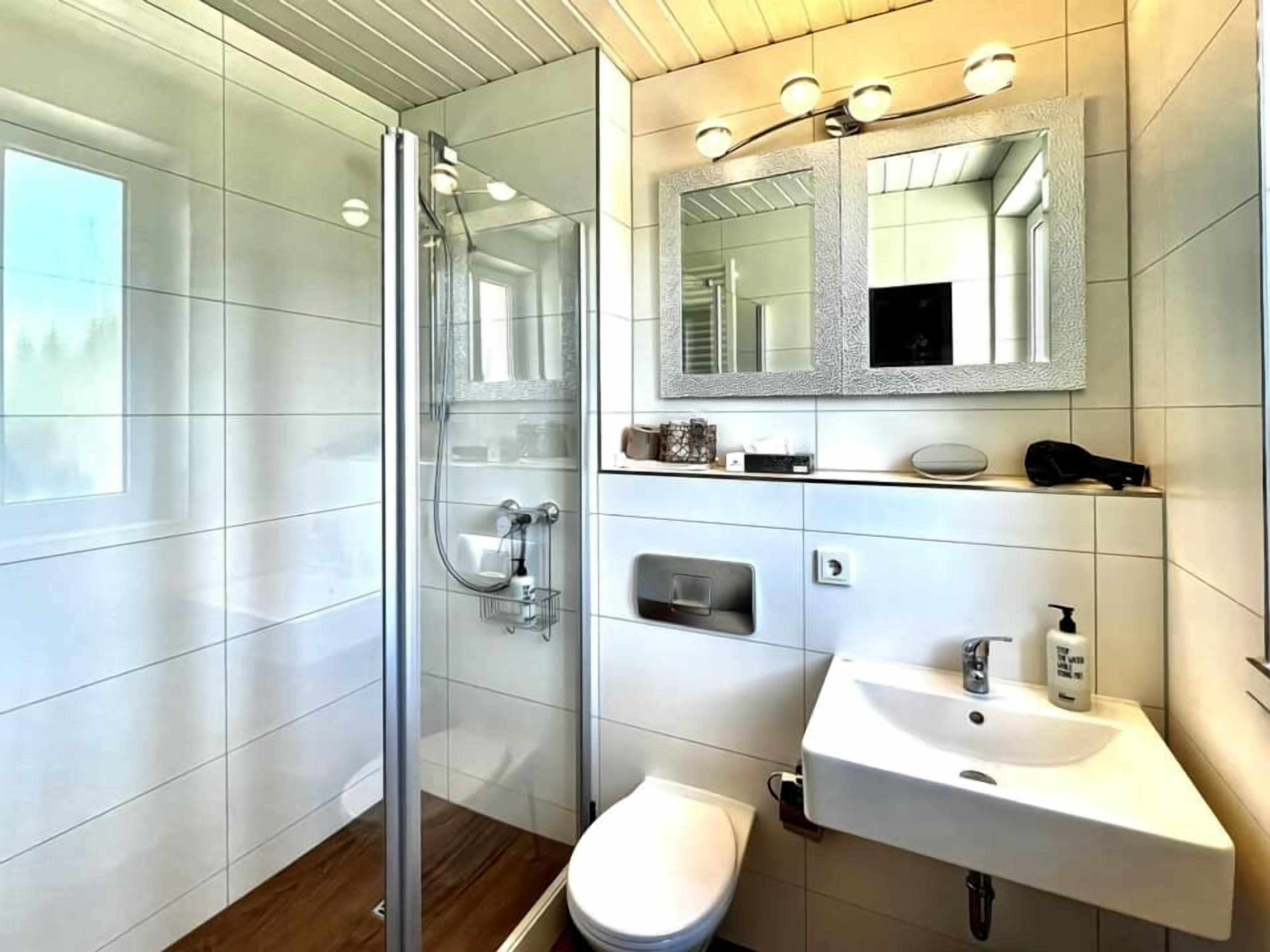 deluxe double room, 1 king bed, non smoking (with air condition) | bathroom | shower, rainfall showerhead, eco-friendly toiletries, hair dryer