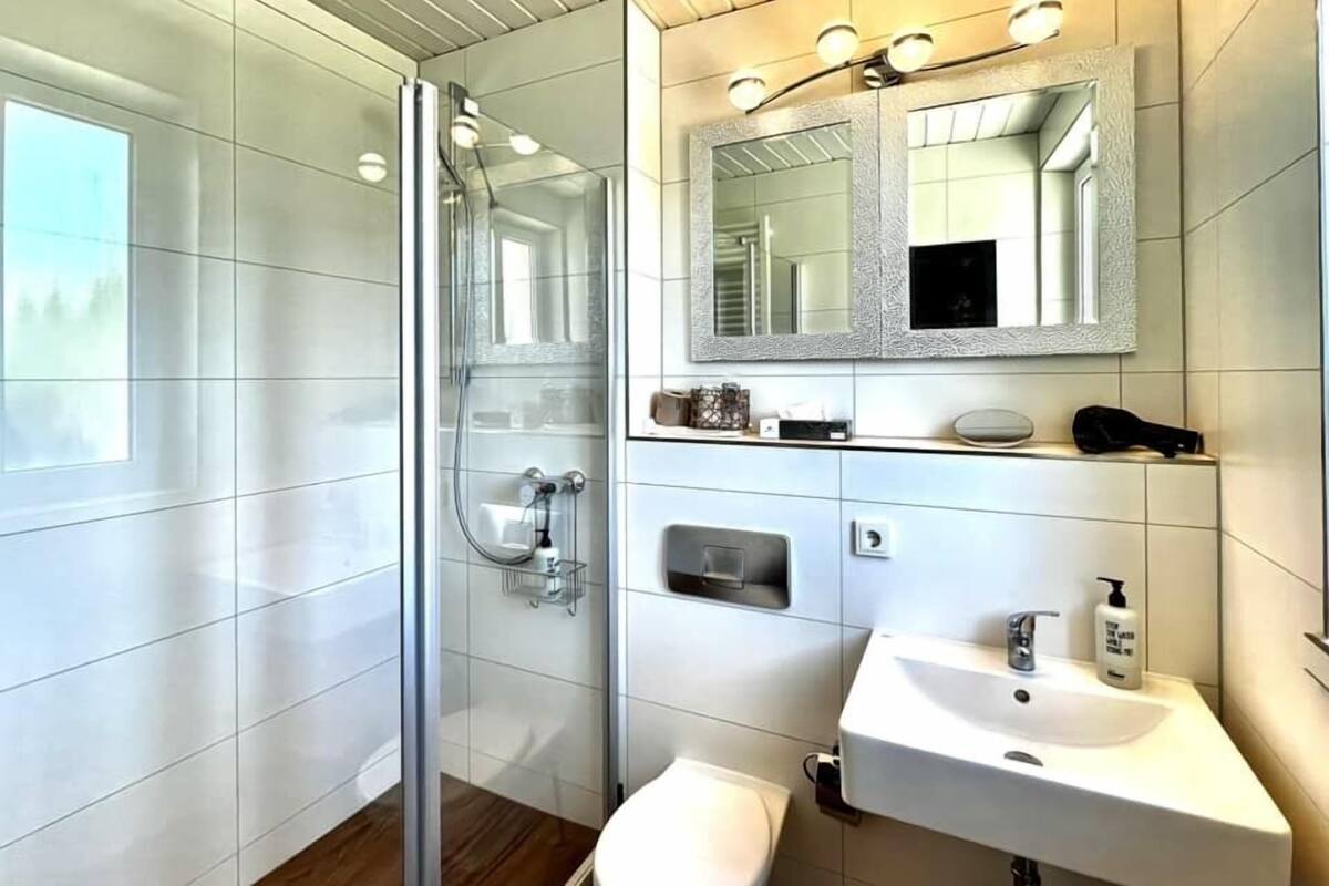 deluxe double room, 1 king bed, non smoking (with air condition) | bathroom | shower, rainfall showerhead, eco-friendly toiletries, hair dryer