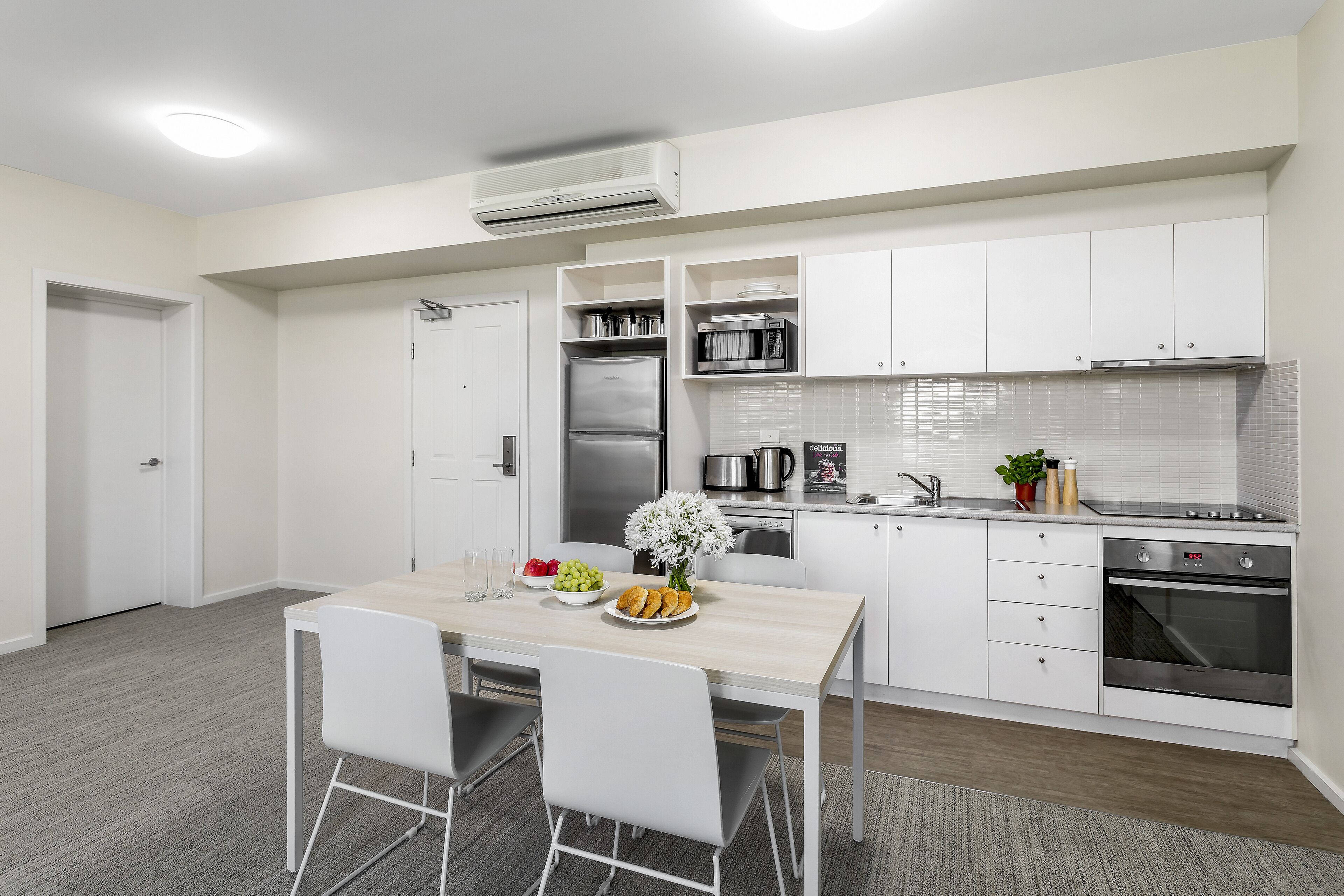 microwave, stovetop, electric kettle, toaster