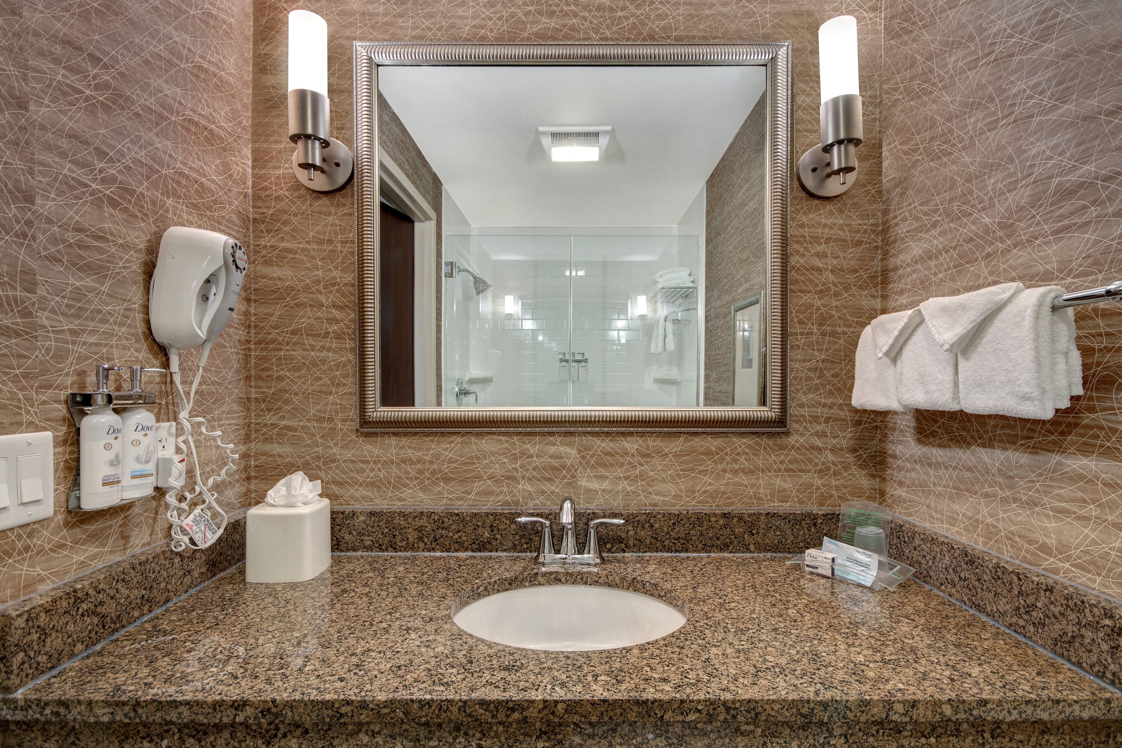 premium bedding, desk, laptop workspace, blackout curtains