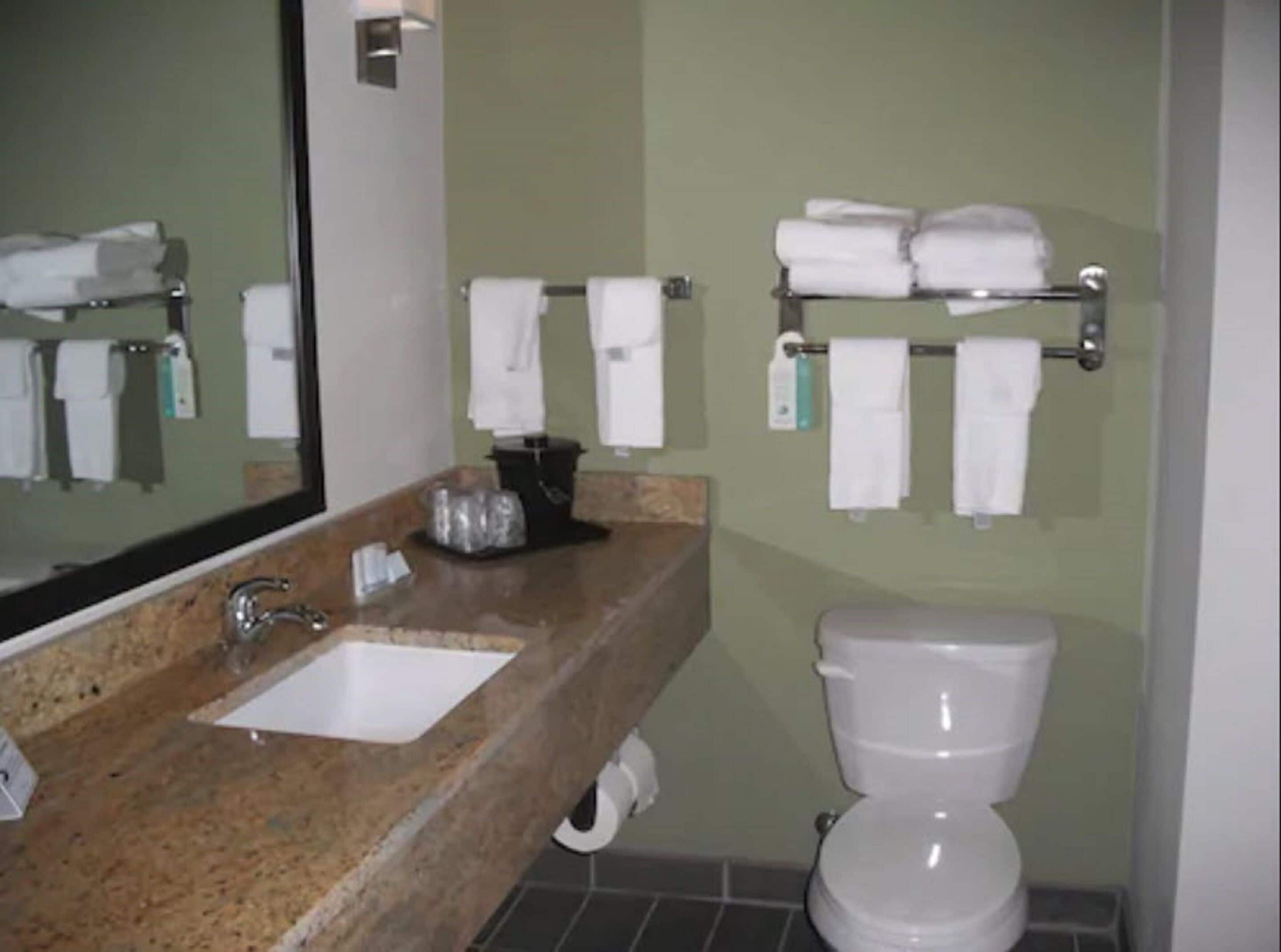 combined shower/bathtub, free toiletries, hair dryer, towels