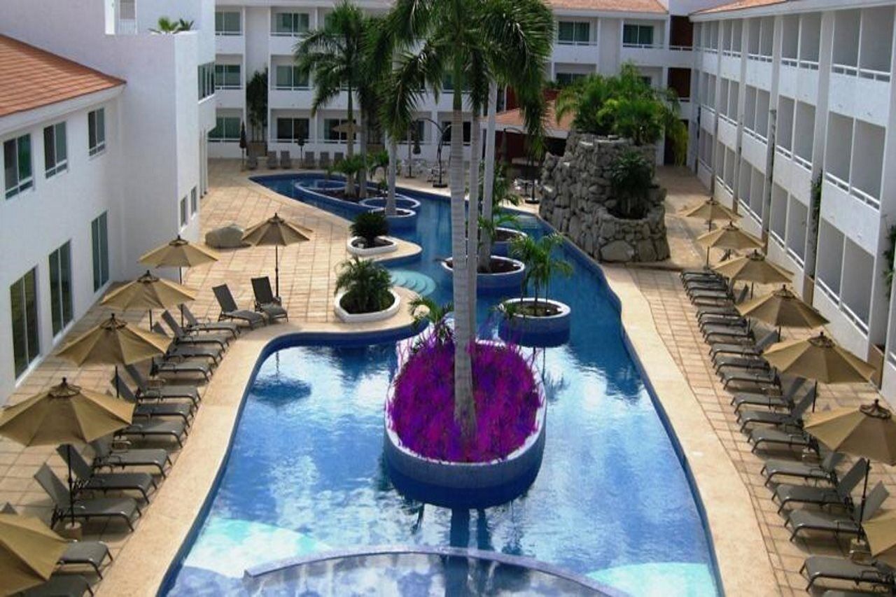 Indoor pool, outdoor pool, pool umbrellas