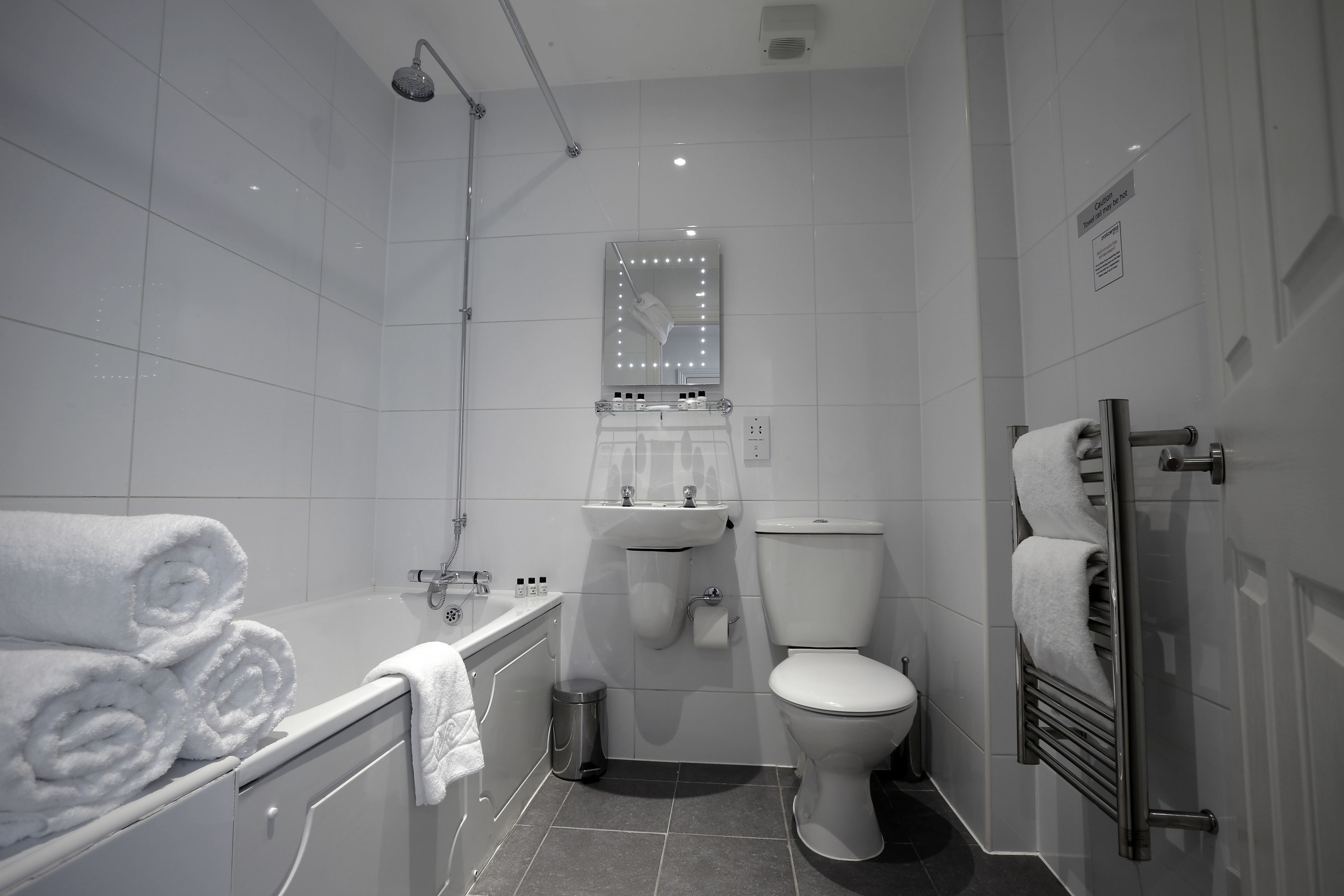 free toiletries, hair dryer, towels