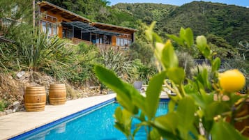 Outdoor pool, sun loungers