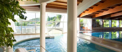 2 indoor pools, outdoor pool, pool loungers