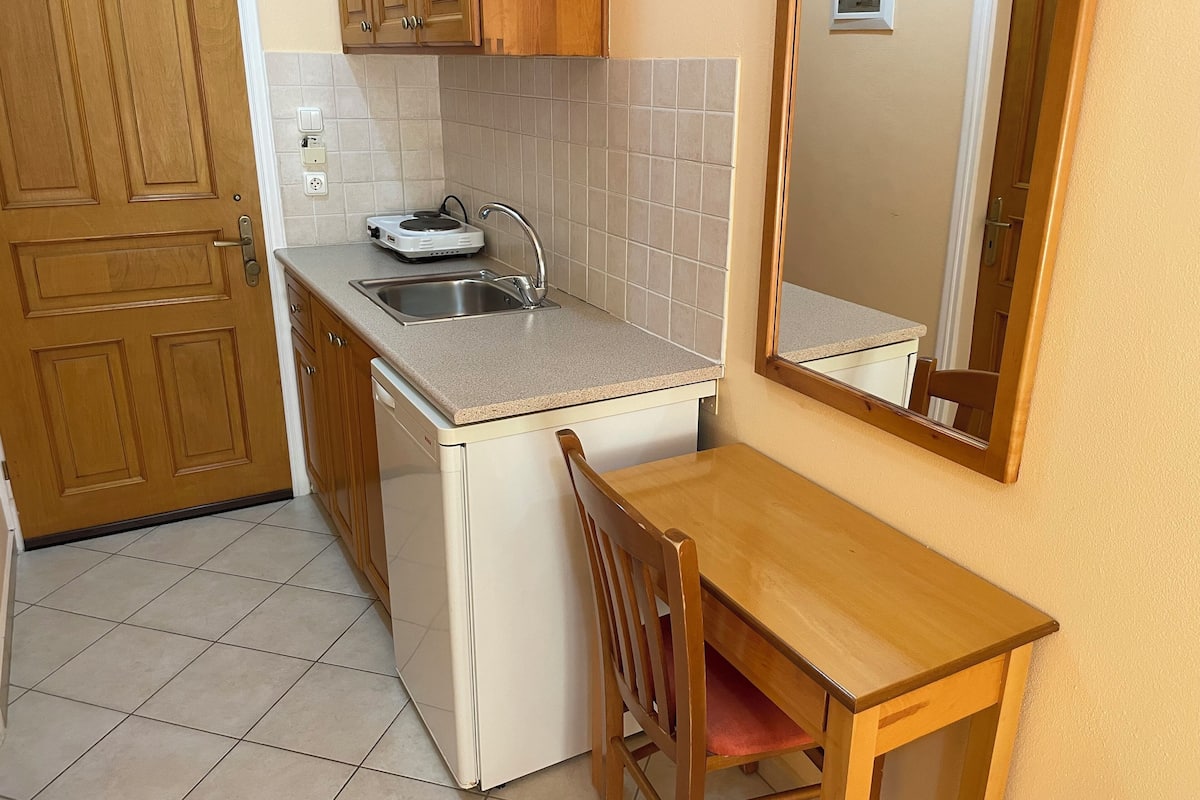 twin room, sea view | private kitchen | fridge, electric kettle, dining tables