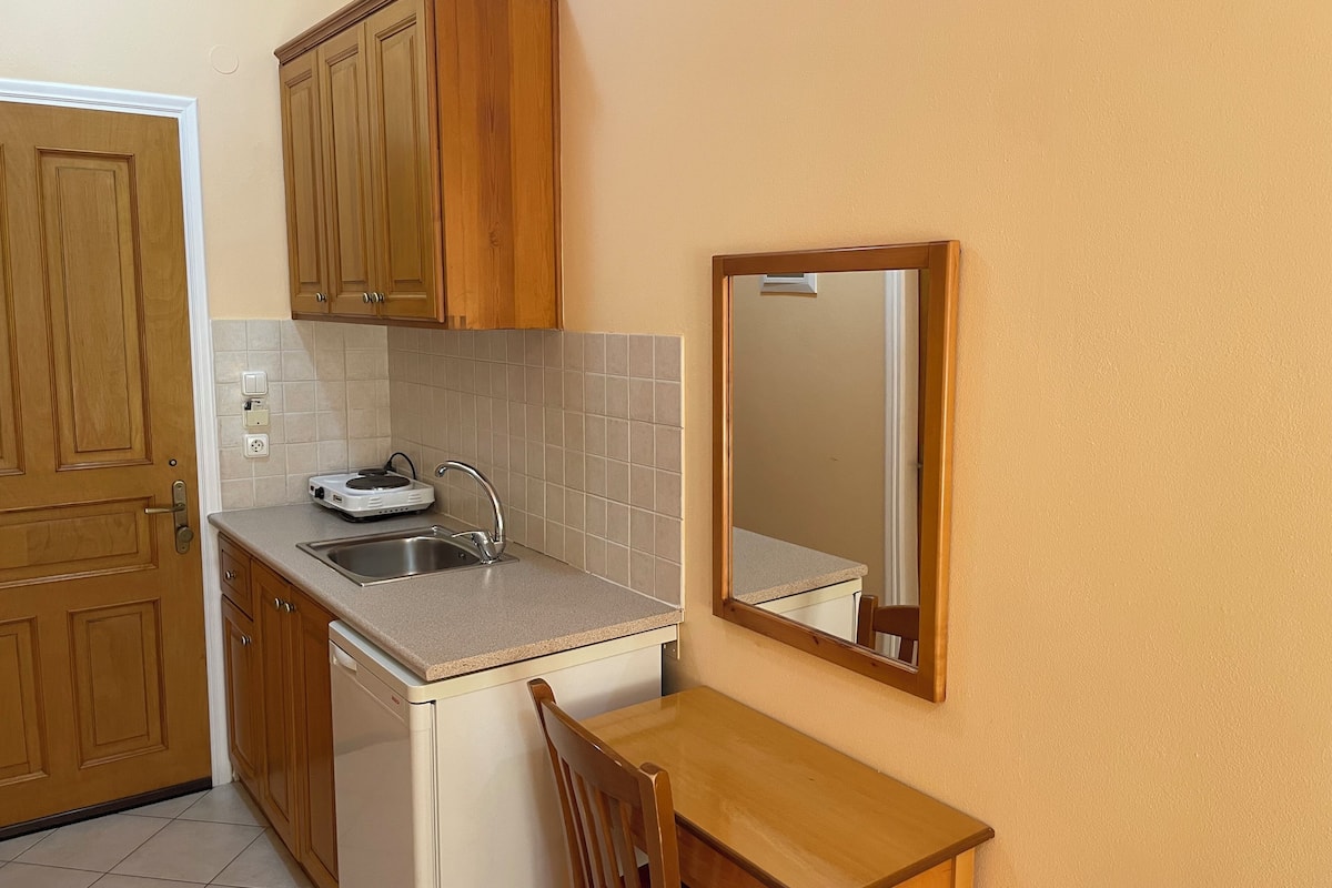 twin room, sea view | private kitchen | fridge, electric kettle, dining tables