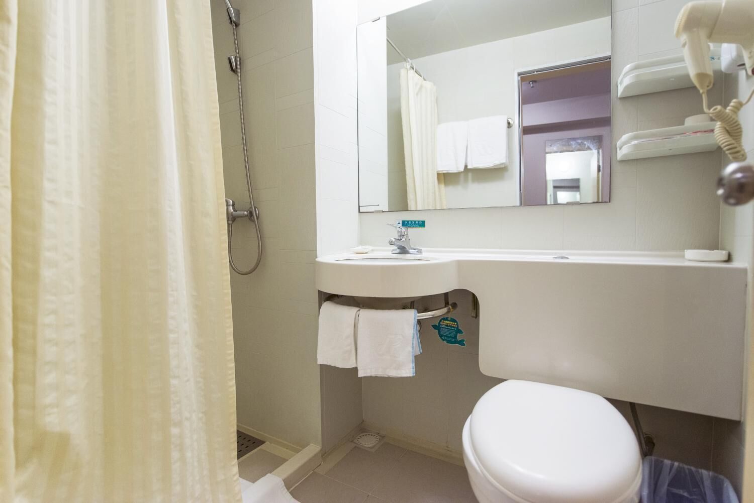 Een badkamer met een douche, wastafel en toilet.