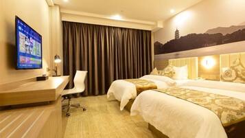 Desk, blackout drapes, iron/ironing board, WiFi