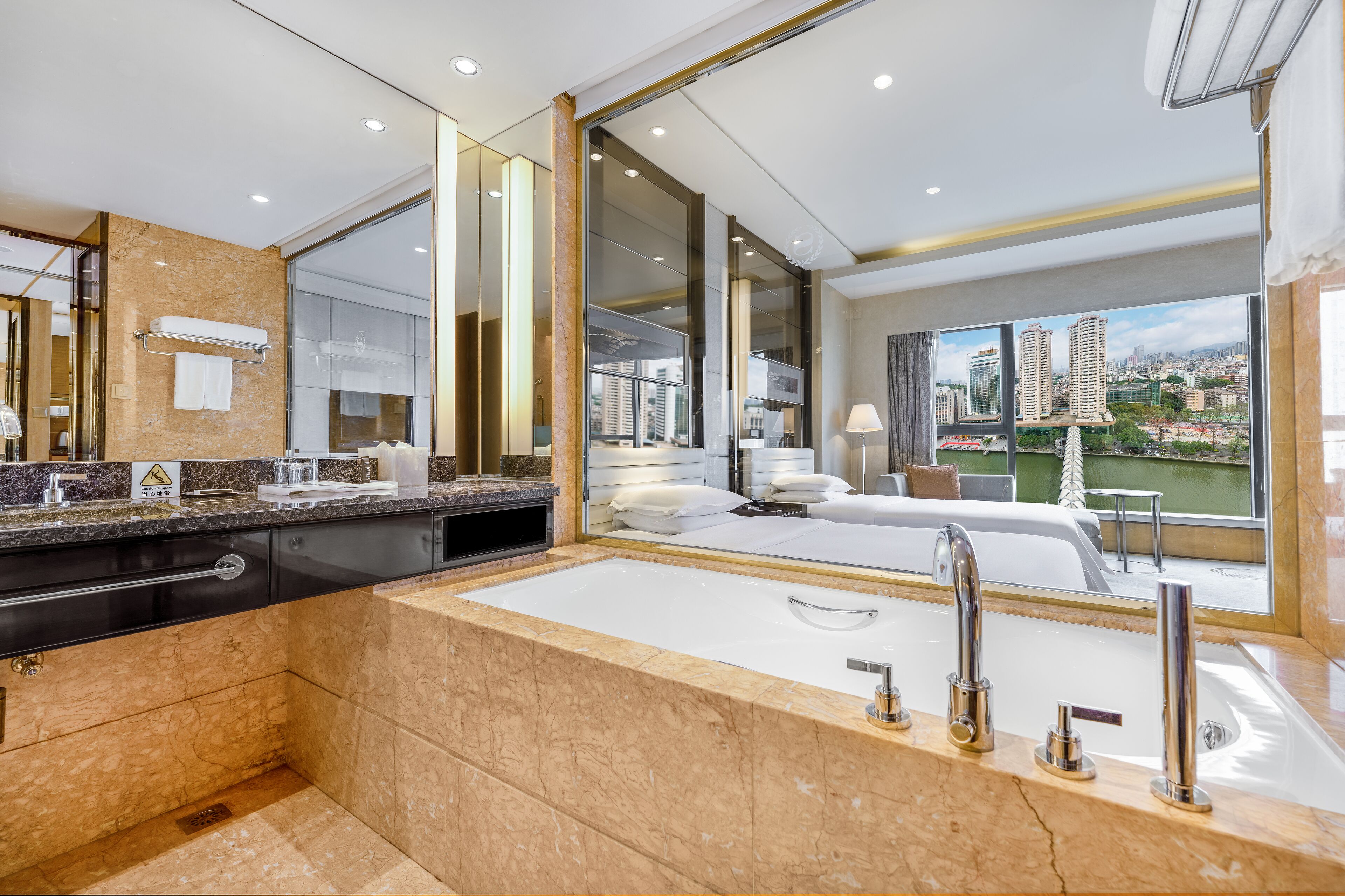 room, 2 single beds, river view | bathroom | separate bathtub and shower, deep-soaking bathtub, rainfall showerhead