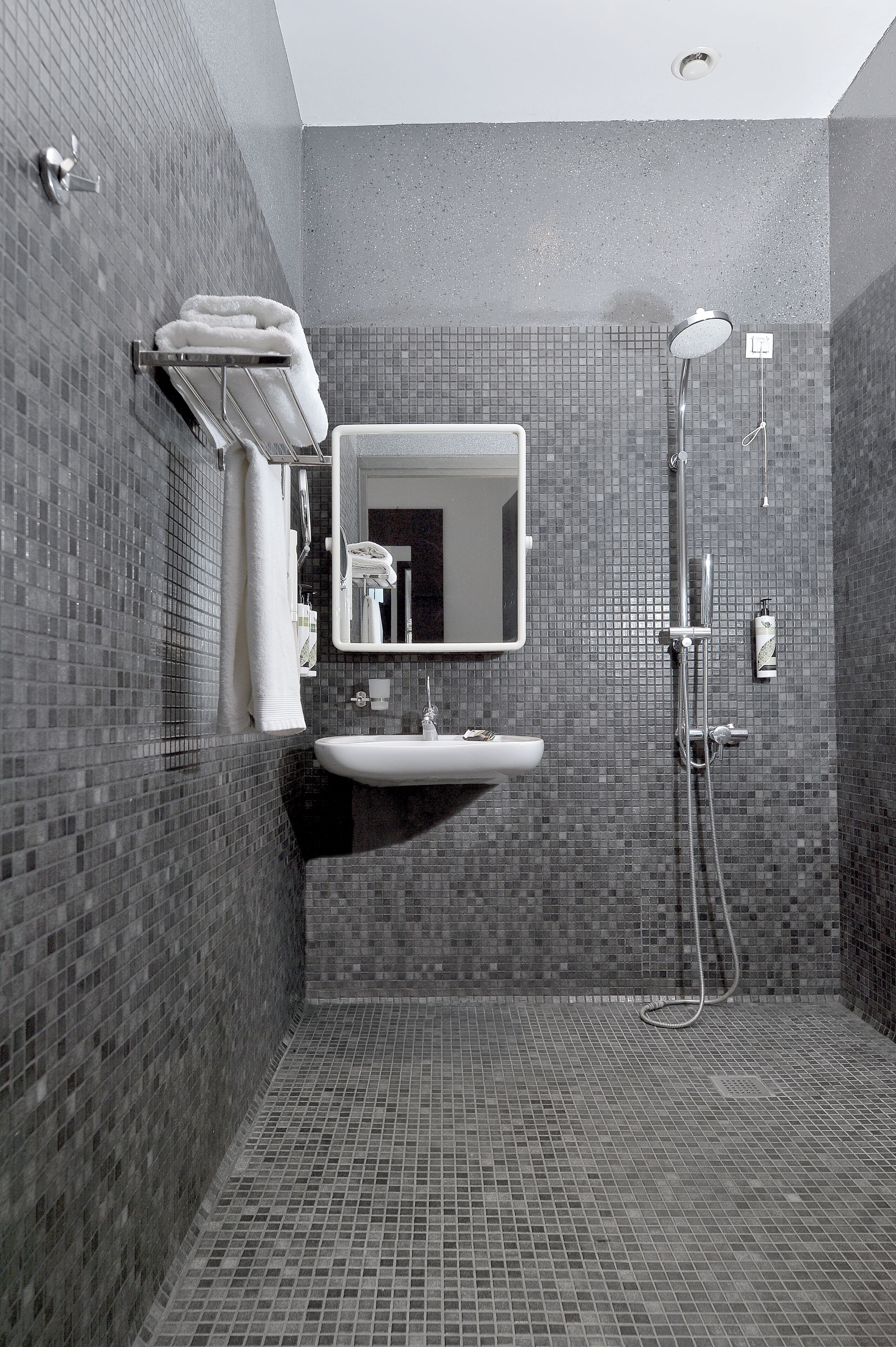 shower, rainfall showerhead, free toiletries, hair dryer