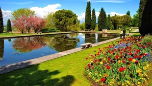 A serene garden with a pond, colorful tulips, and neatly trimmed trees. - Hotel Agli Ulivi (Valeggio sul Mincio)