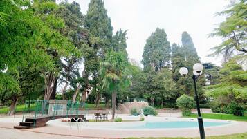 Outdoor pool, open 9 AM to 7 PM, sun loungers