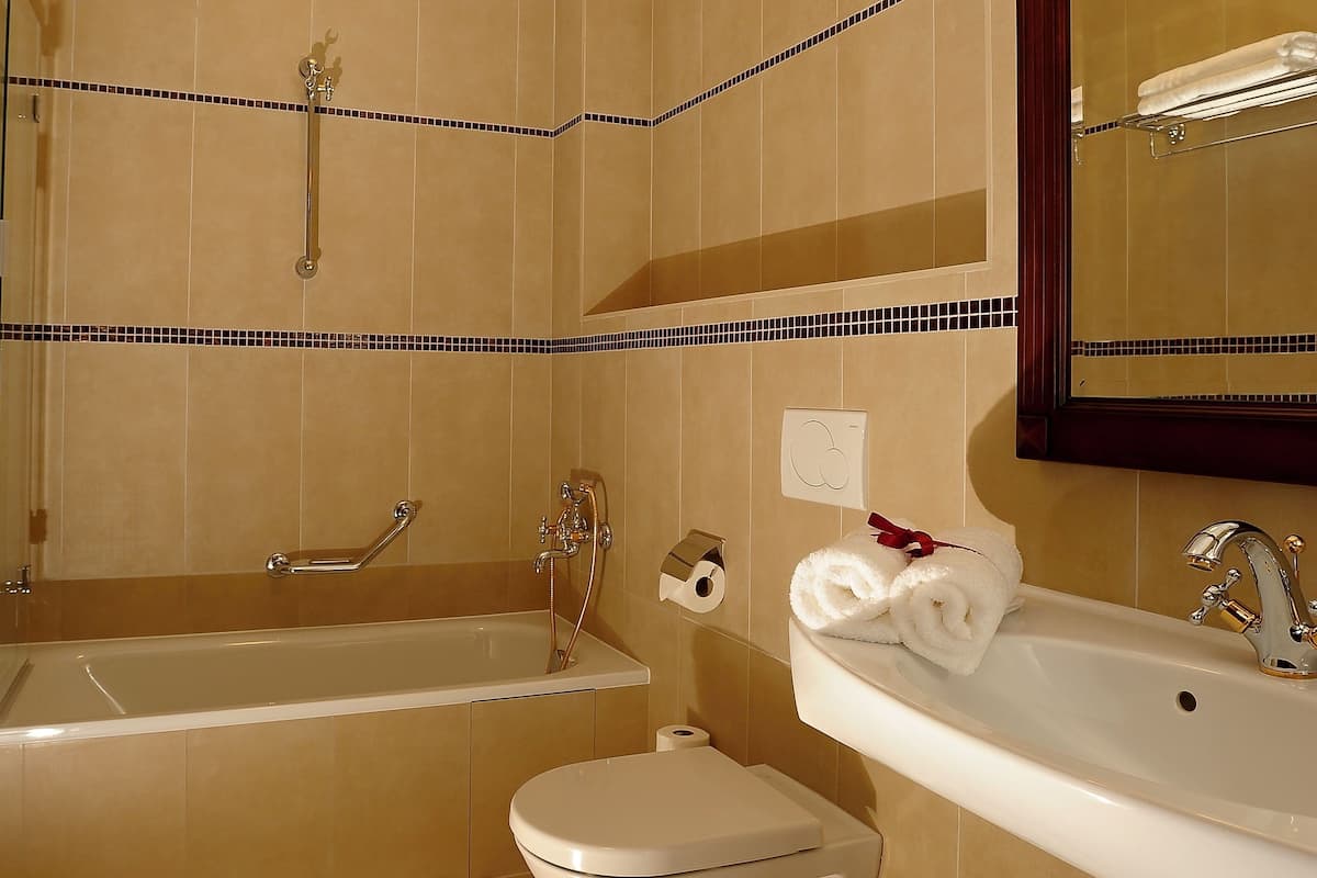 free toiletries, hair dryer, towels