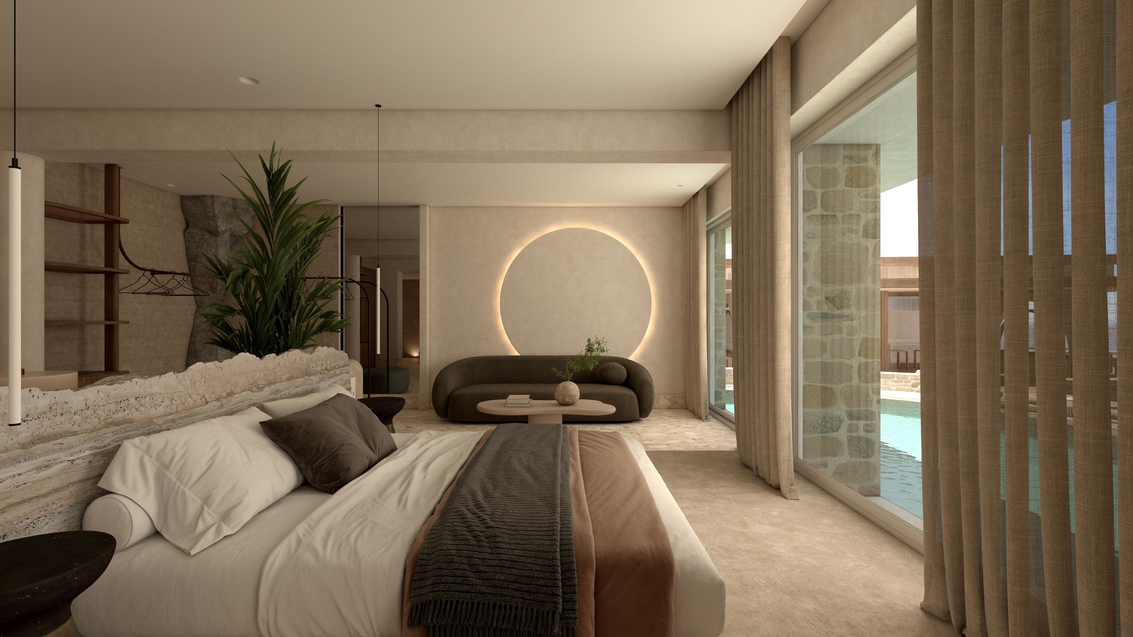 Suite, privézwembad (Cave Oasis Seafront, Indoor Hydromass) | 1 slaapkamer, luxe beddengoed, een minibar, een kluis op de kamer