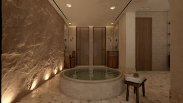 Cave Oasis Seafront Suite with Private Pool & Indoor Hydromassage Bathtub | Bathroom | Shower, free toiletries, hair dryer, bathrobes
