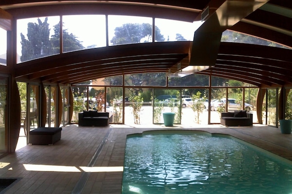 Indoor pool, open 10:00 AM to 10:00 PM, sun loungers