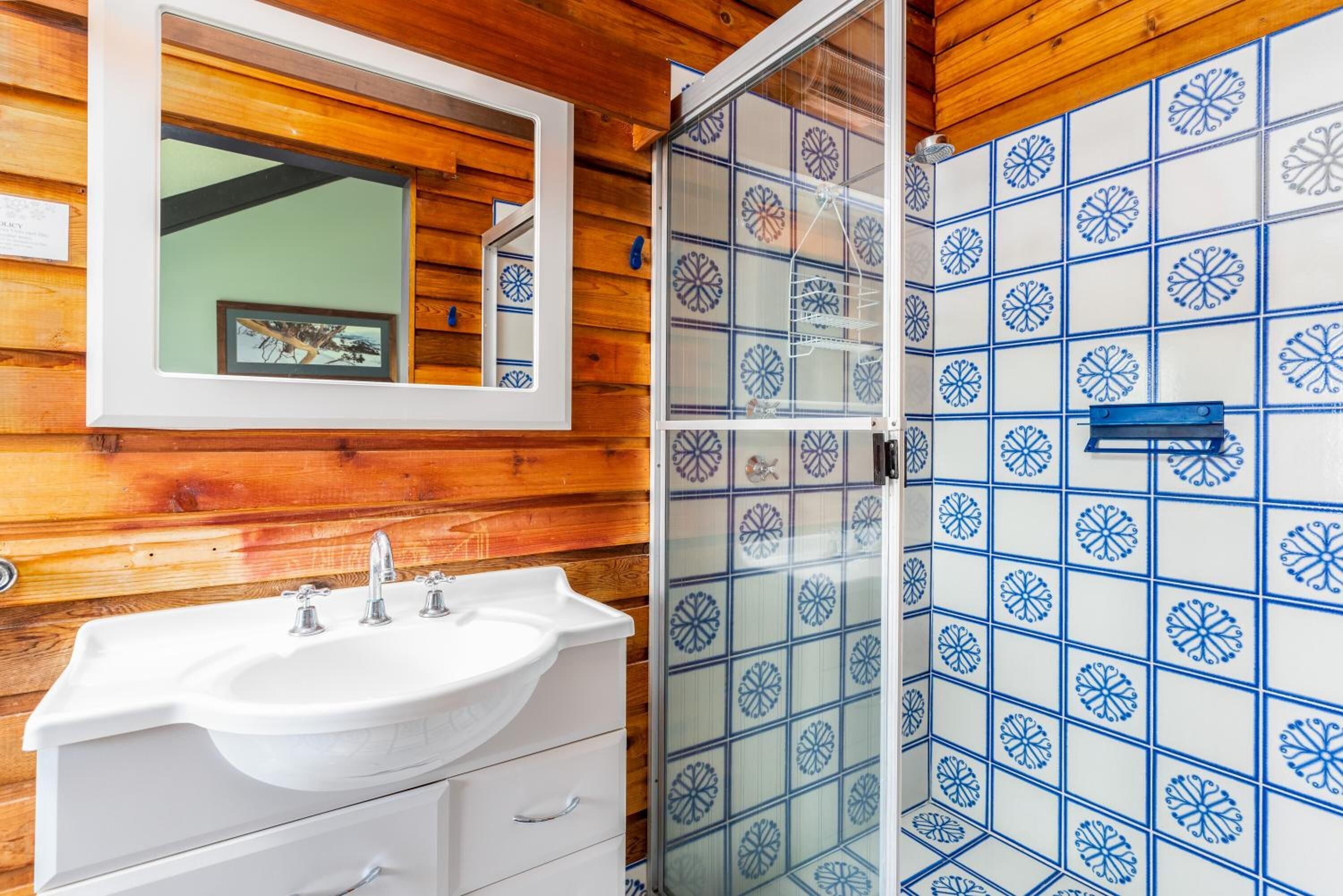 family room | bathroom | shower, free toiletries, hair dryer, towels