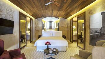 Doppelzimmer, eigener Pool, Meerblick | 1 Schlafzimmer, Bettwäsche aus ägyptischer Baumwolle