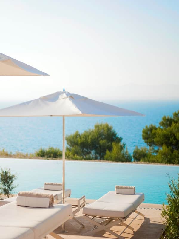 Outdoor pool, pool umbrellas