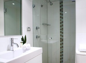 Shower, free toiletries, hair dryer, towels