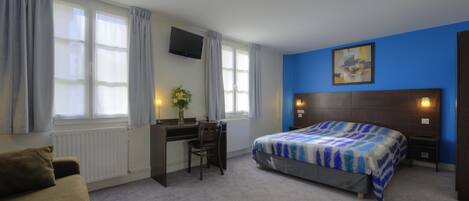 Premium bedding, desk, soundproofing, iron/ironing board