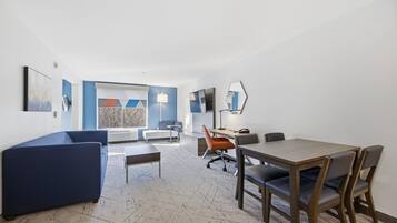 Down comforters, pillowtop beds, in-room safe, desk