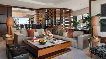 Premium bedding, down comforters, minibar, in-room safe
