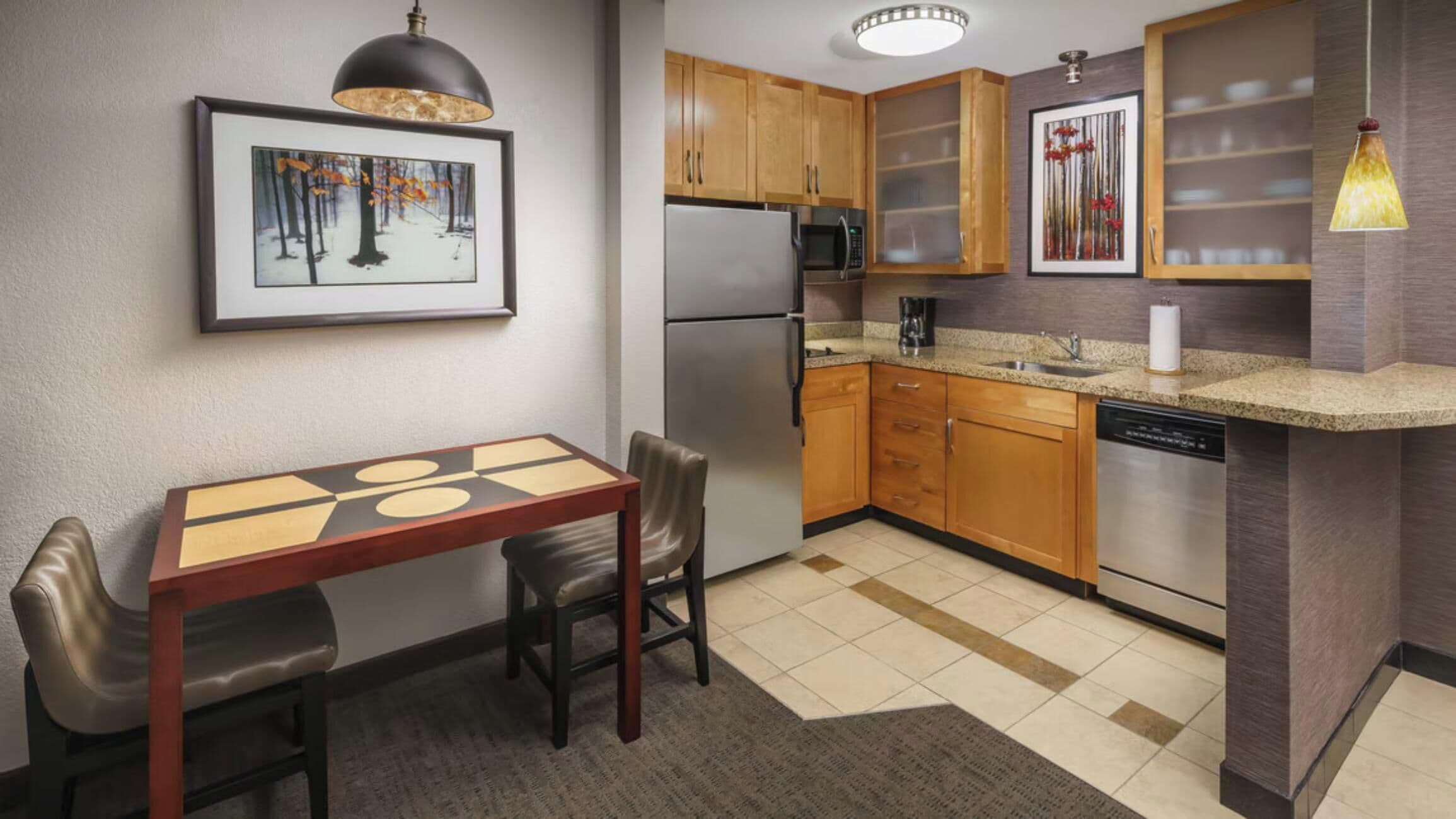 fridge, microwave, dishwasher, coffee/tea maker