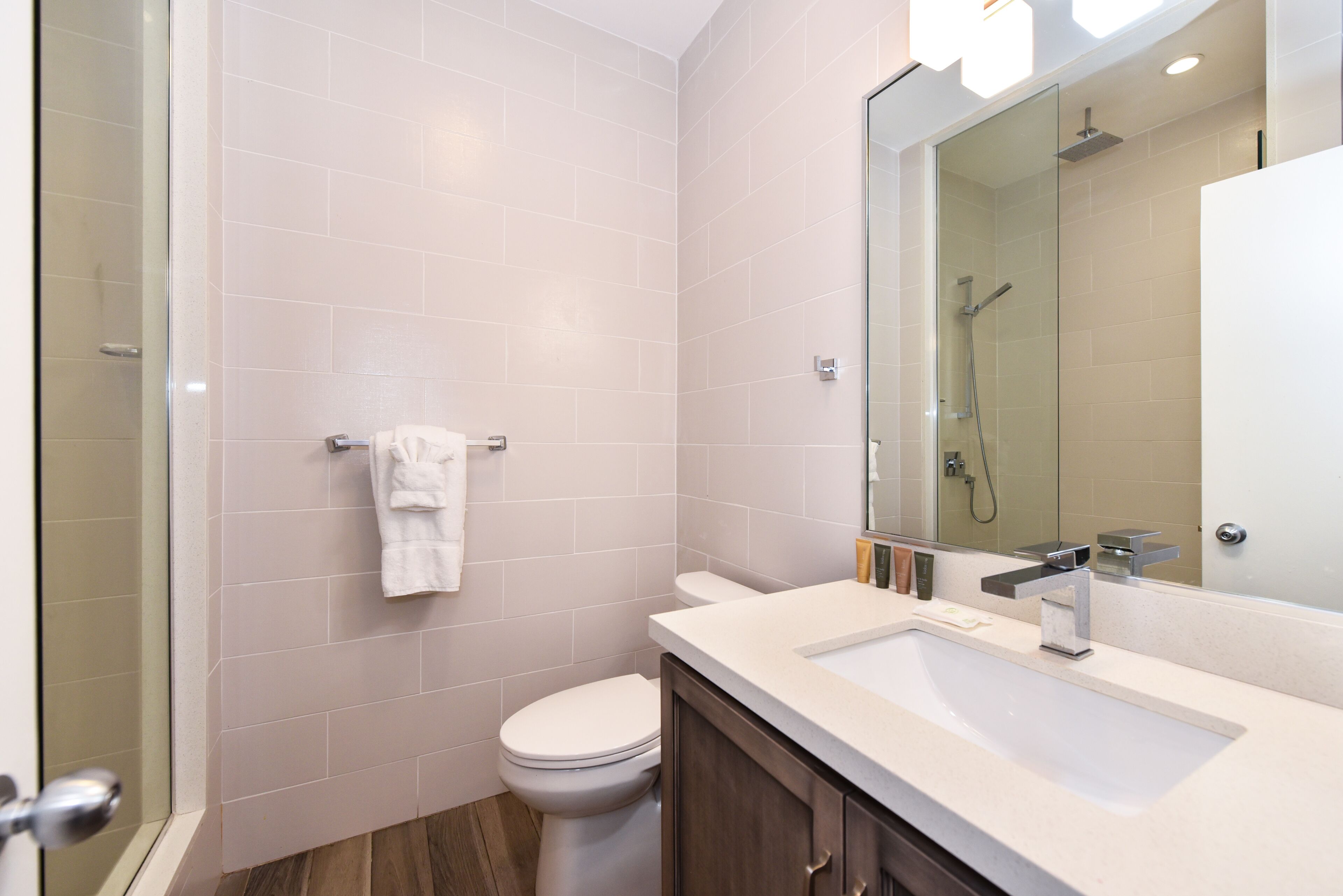 shower, free toiletries, hair dryer, towels