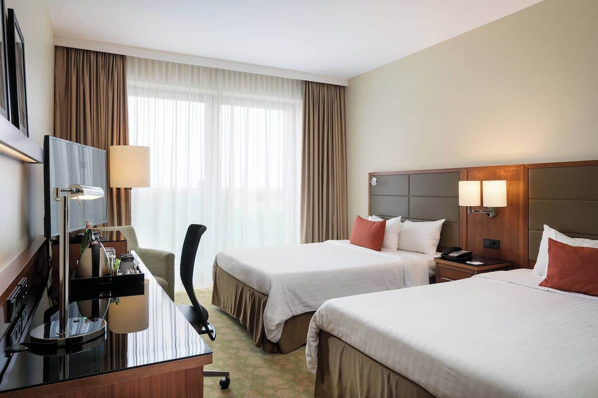 business room, 2 double beds | 1 bedroom, premium bedding, pillow-top beds, in-room safe