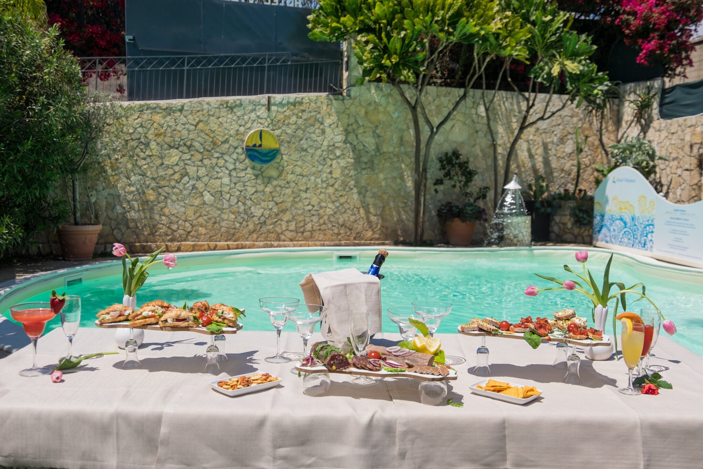 outdoor pool, pool loungers