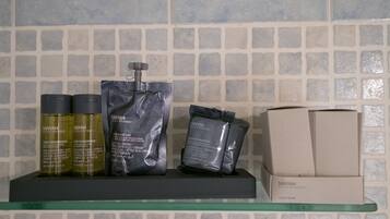 A shelf with various skincare products and boxes.