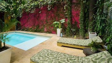 Innendørsbasseng, utendørsbasseng og solsenger