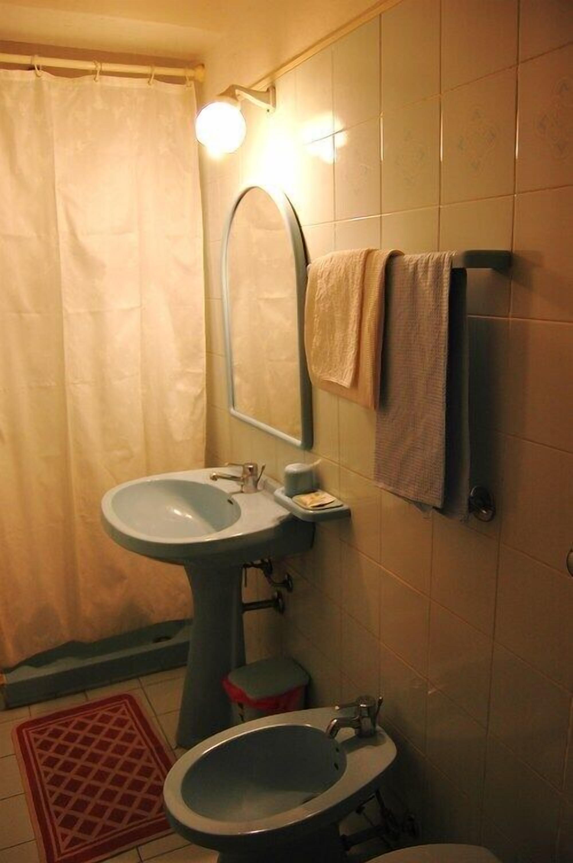 hair dryer, bidet, towels