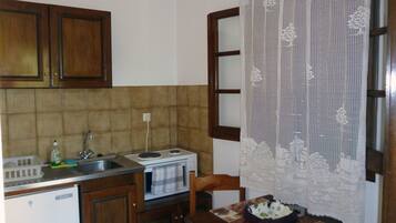 Fridge, stovetop, coffee/tea maker, electric kettle