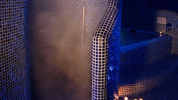Sauna, hot tub, steam room, body treatments, facials