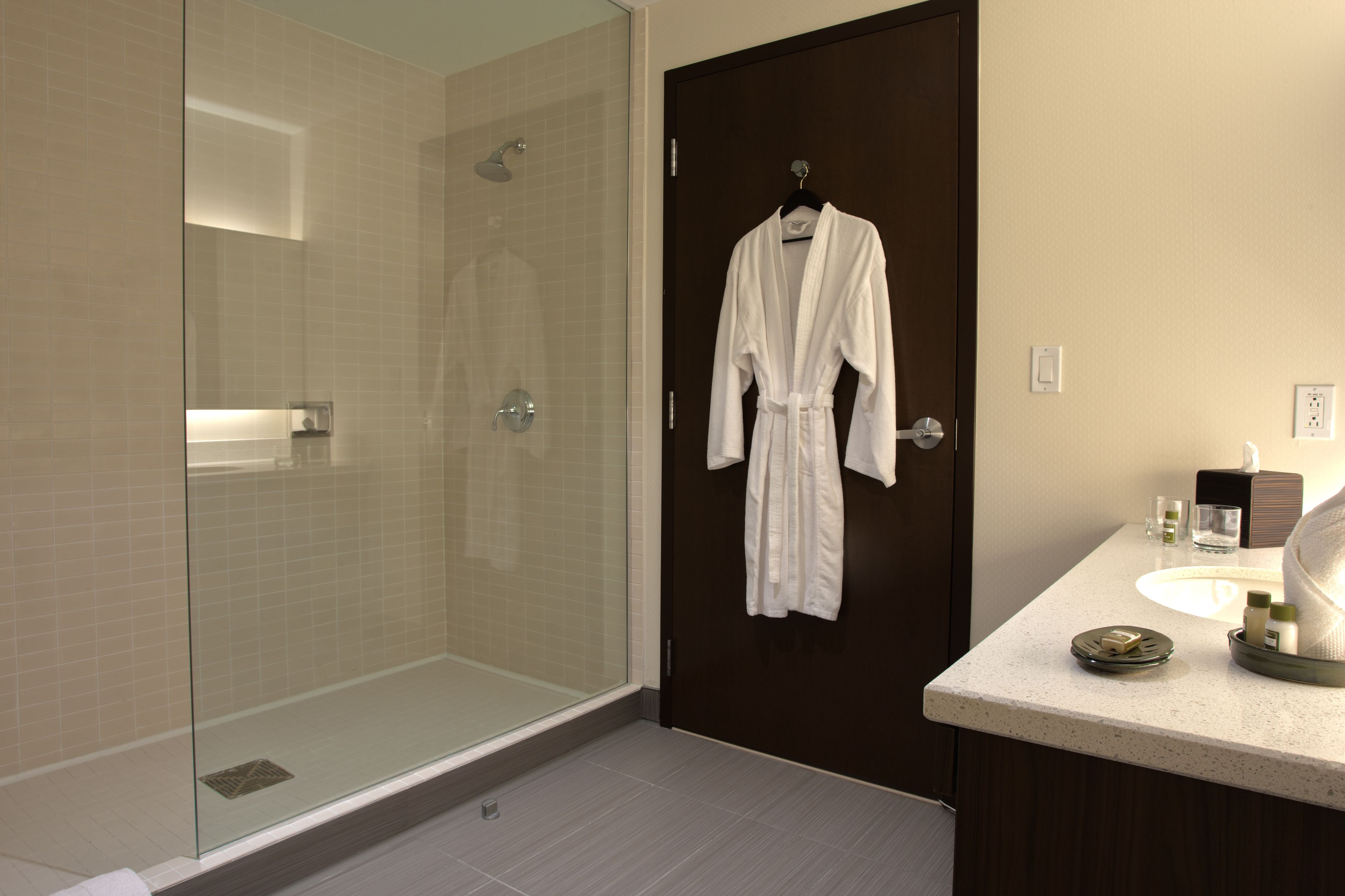 shower, free toiletries, hair dryer, bathrobes