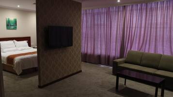 Desk, blackout curtains, iron/ironing board, free WiFi