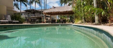 3 outdoor pools, a heated pool