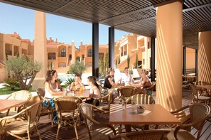 Dinner served, Italian cuisine, pool views