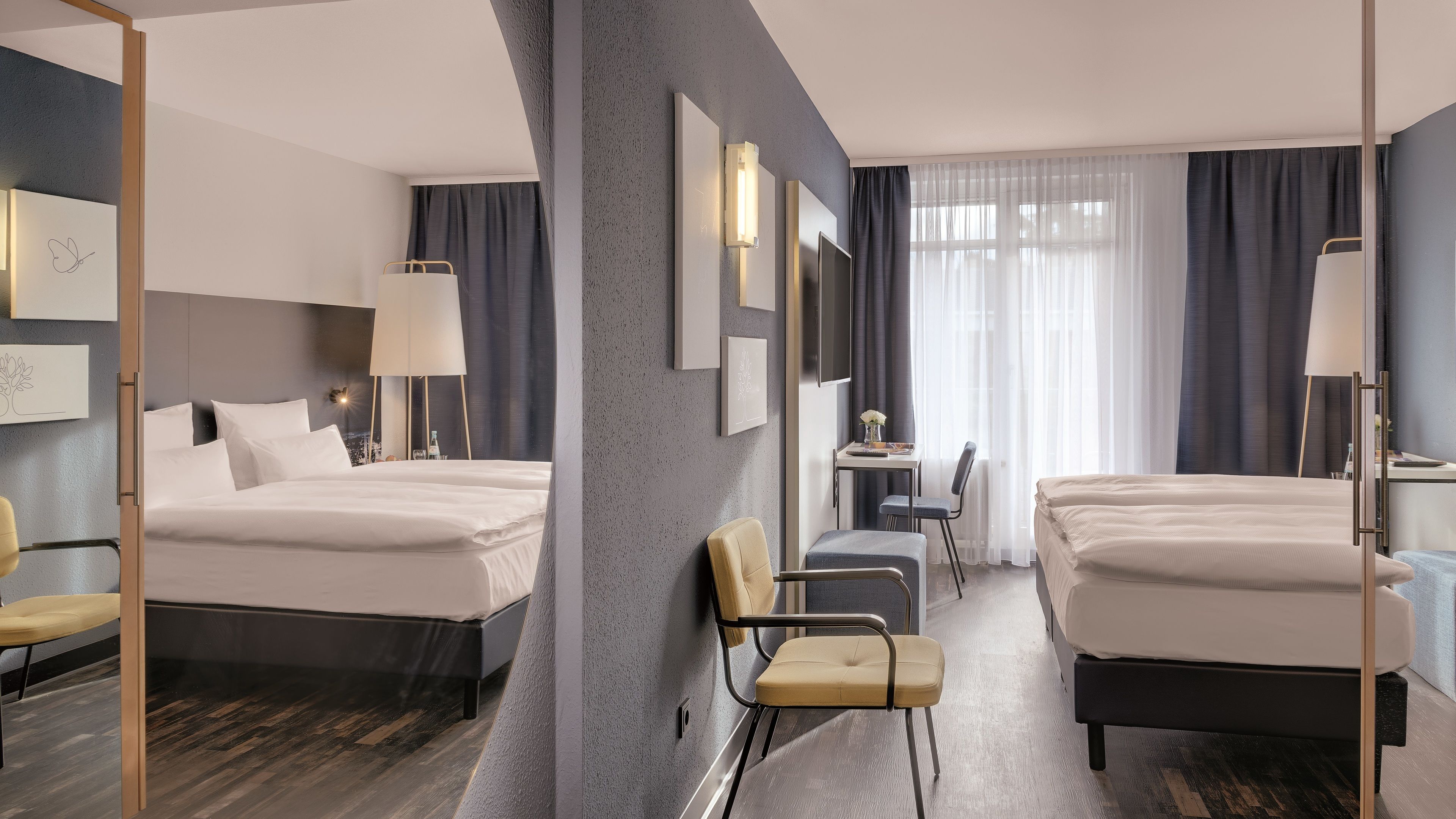 1 bedroom, hypo-allergenic bedding, desk, laptop workspace