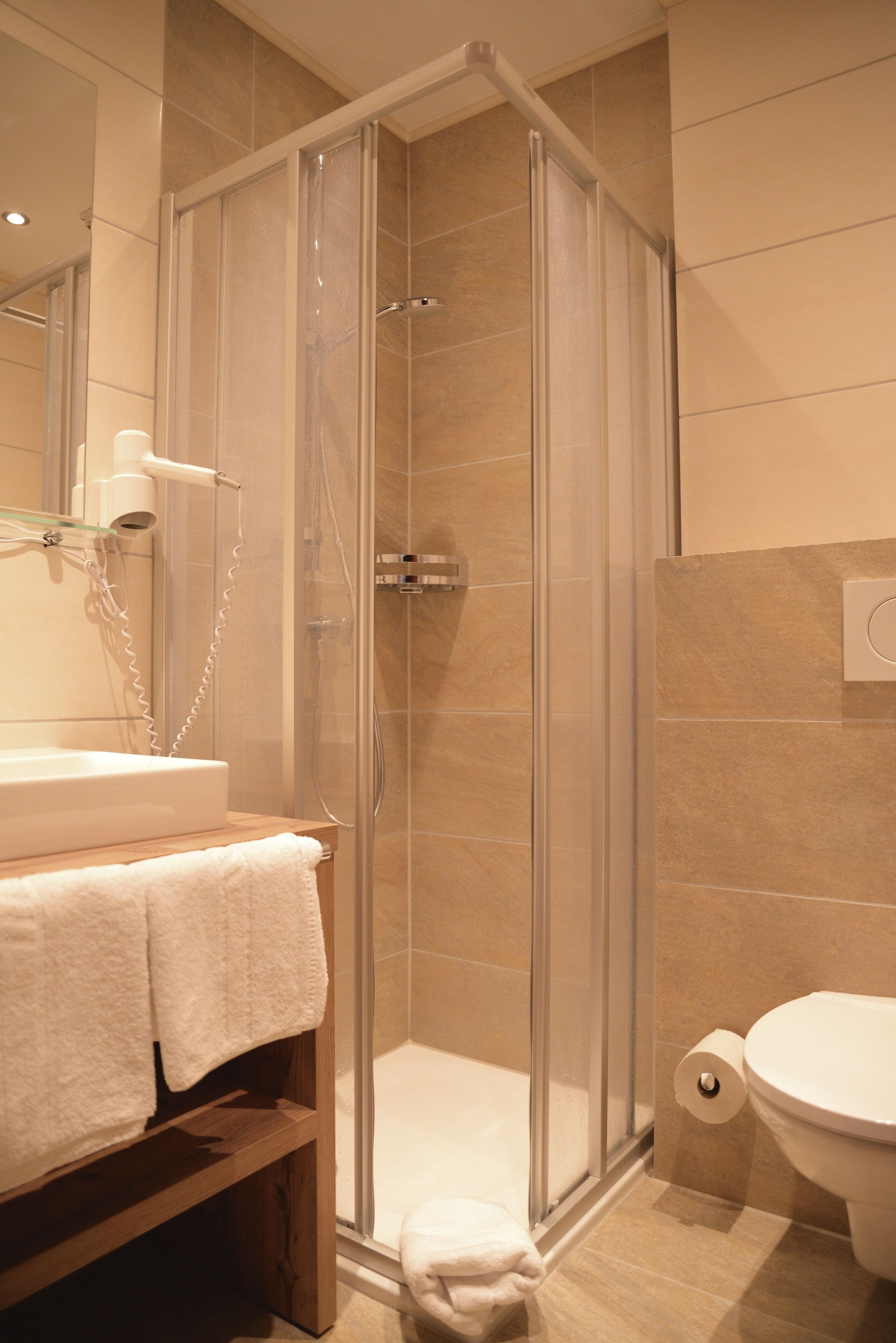 standard double room, balcony, mountain view | bathroom | shower, hair dryer, towels