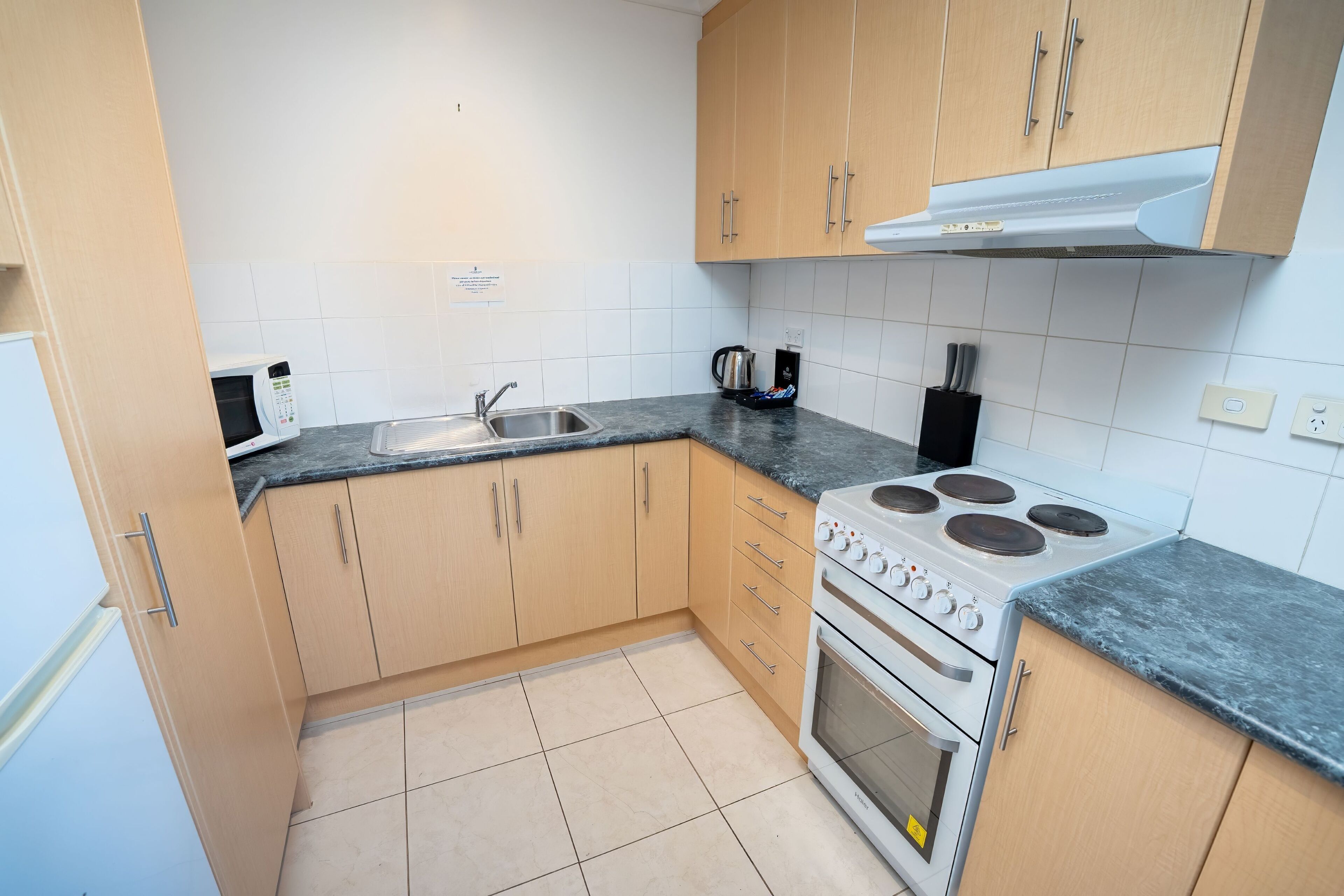 two bedroom apartment | private kitchen | microwave, coffee/tea maker, electric kettle, toaster