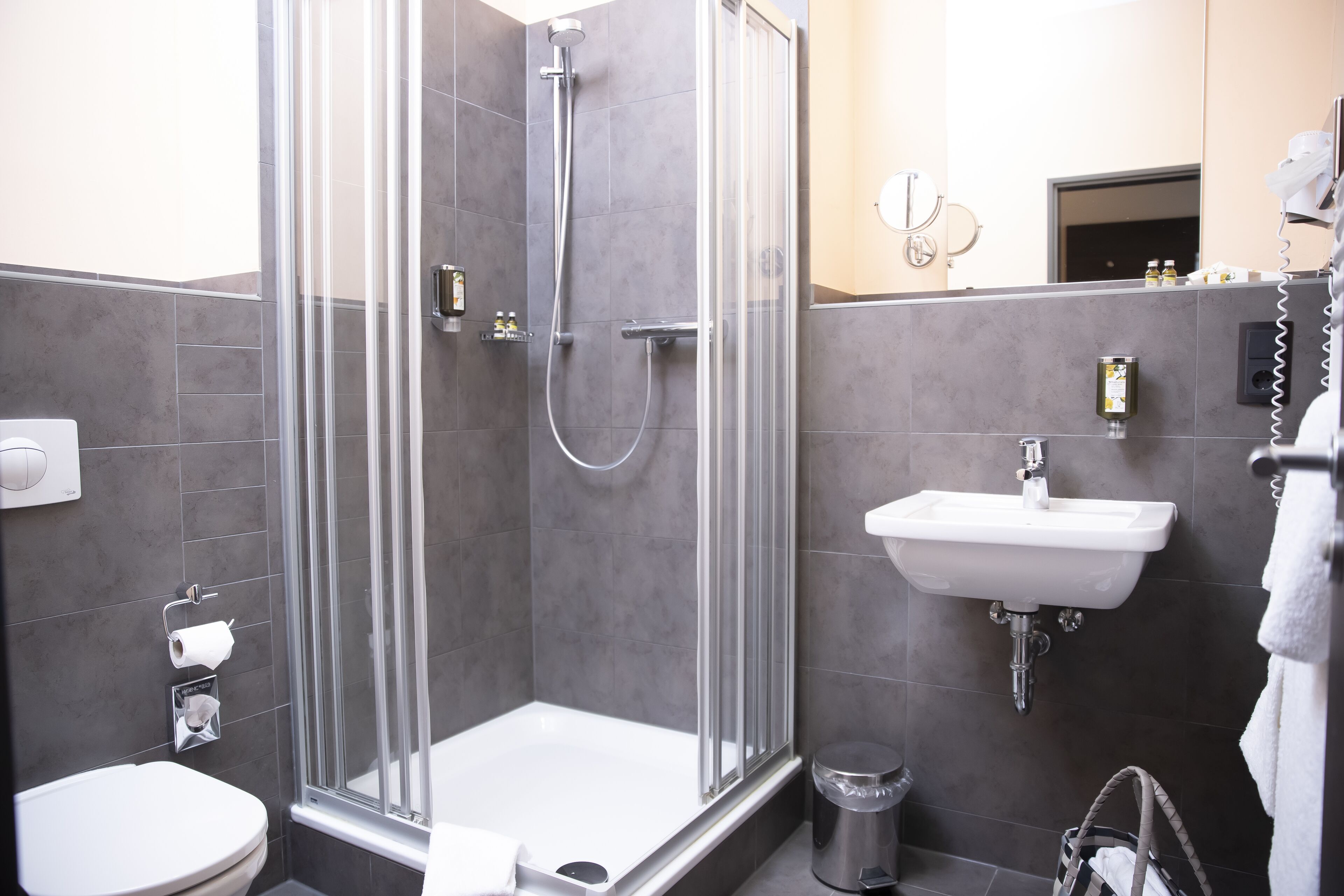 free toiletries, hair dryer, towels, soap