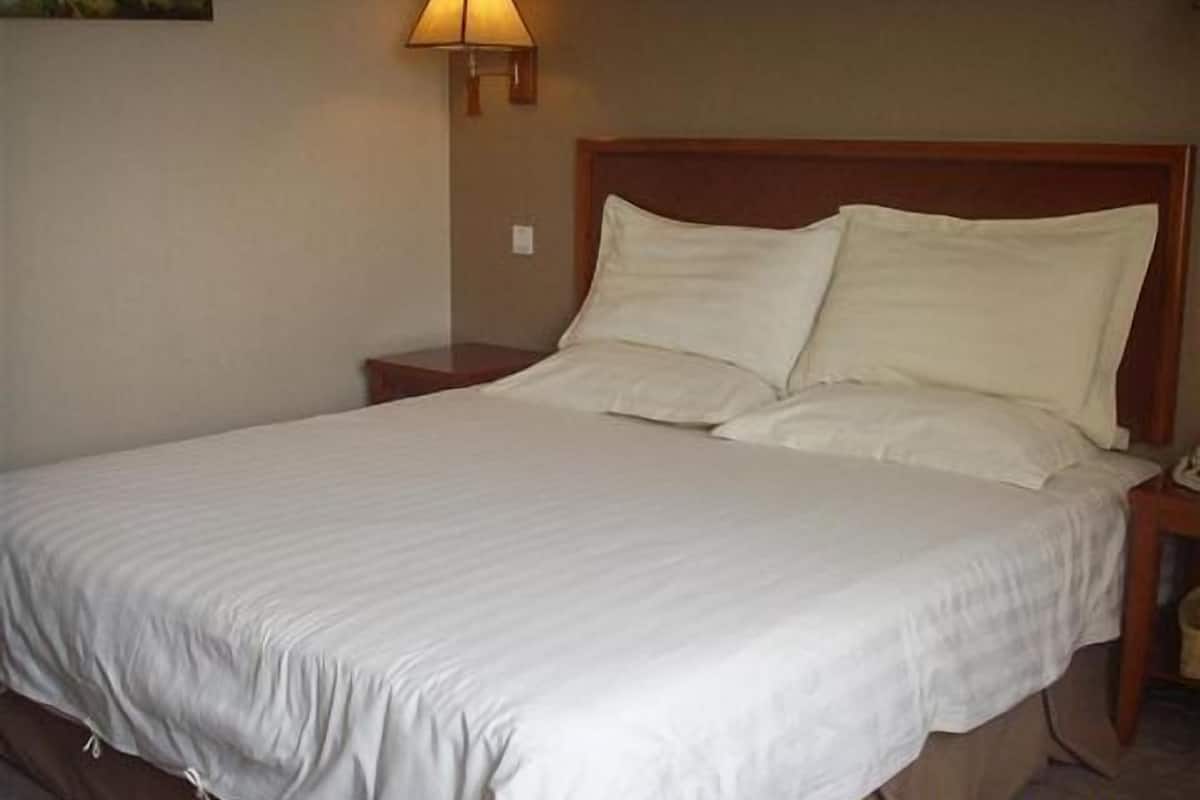 Desk, blackout drapes, iron/ironing board, free wired internet