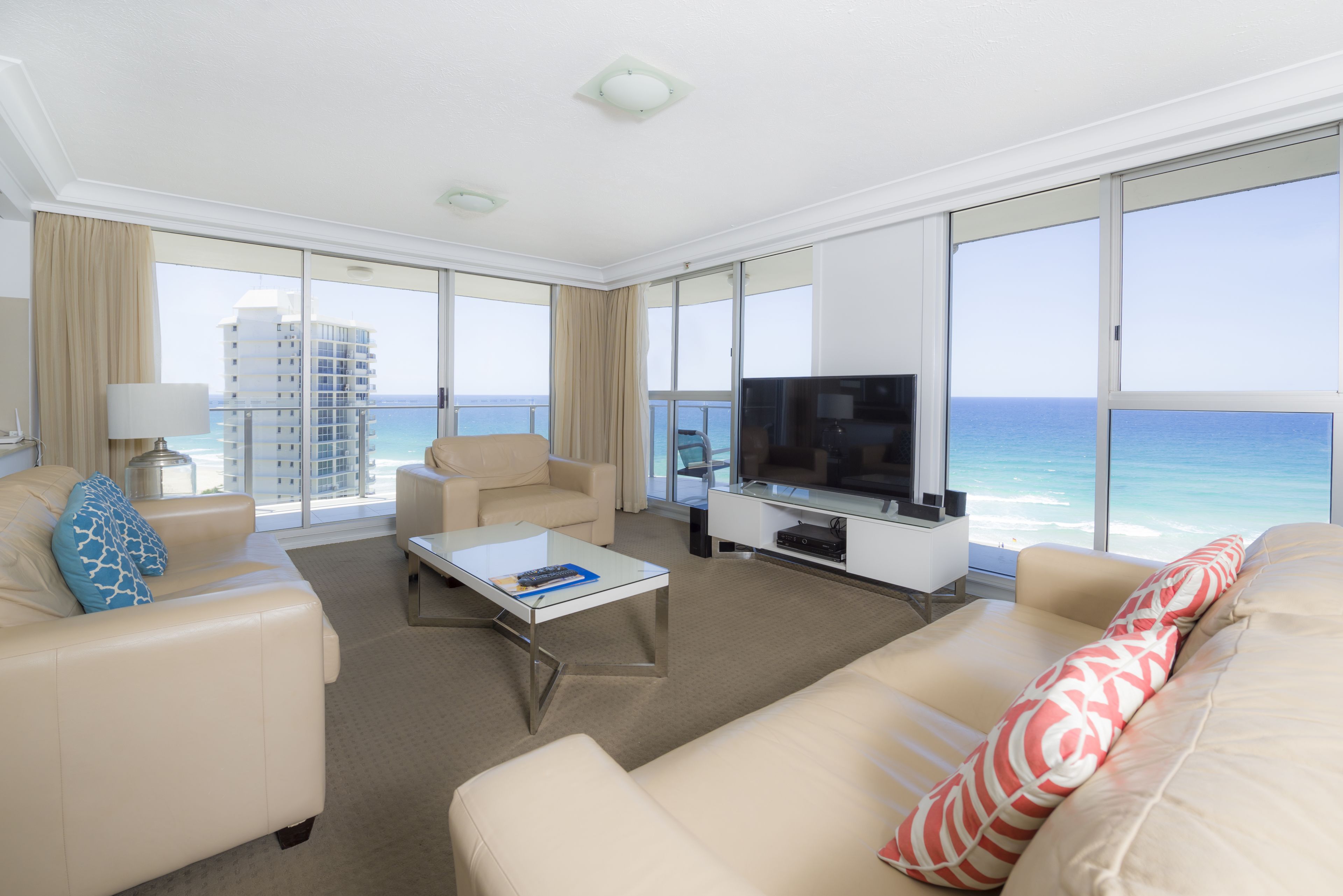 2 Bdrm Superior Beachfront Apt | Living room | 42-inch TV with cable channels, DVD player