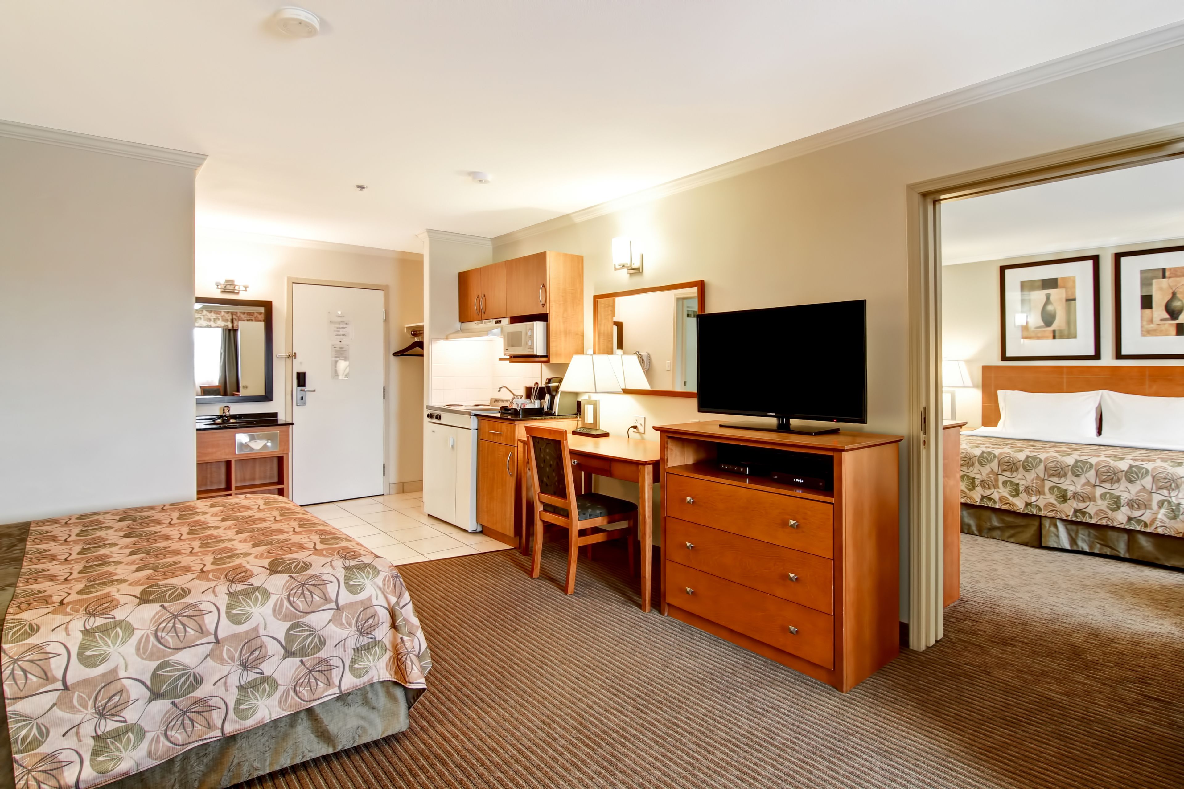 1 bedroom, desk, laptop workspace, iron/ironing board