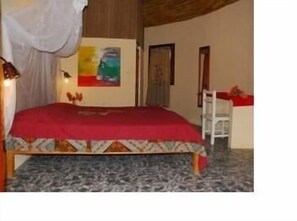 Desk, laptop workspace, free WiFi, bed sheets